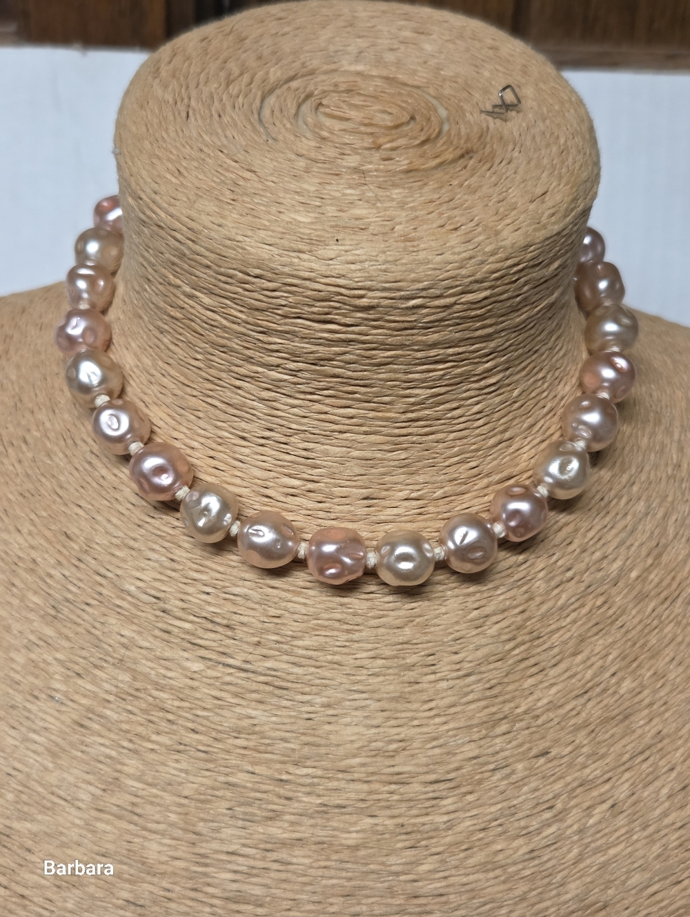 Vintage 60s Baby Pink Glass Baroque Pearl Choker Necklace